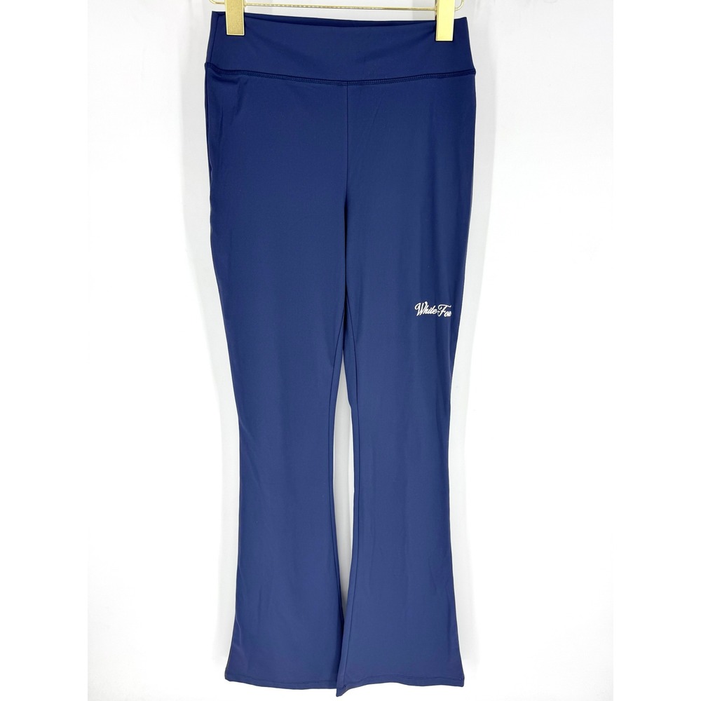 White Fox Boutique Season‎ 7 Flare Pants Coastal Blue Logo Leggings Medium NEW
